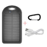iProtect 5000mAh Solar Charger Power Bank Externer Akku Pack und Ladegerät in schwarz für Smartphones, Tablets und andere USB-Geräte inkl. Micro USB Kabel + Karabiner