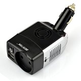 BESTEK KFZ Wechselrichter 12V auf 230V 75W Spannungswandler mit schwenkbarer Zigarettenanzünder und 2 USB Anschlüsse, Power Inverter EU Version