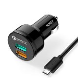 AUKEY Quick Charge 2.0 kfz ladegerät 30W 2-Port usb [Qualcomm zertifiziert] auto ladegerät mit Micro USB Kabel